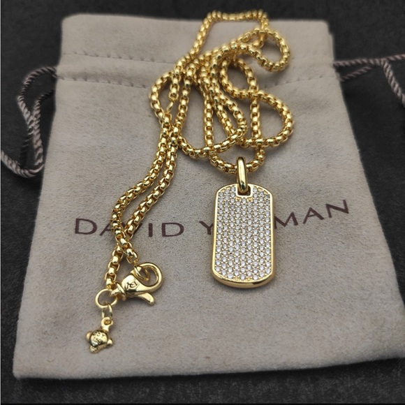 David Yurman Jewelry - David Yurman Gold-Tone Pavé Dog Tag Necklace - Gold